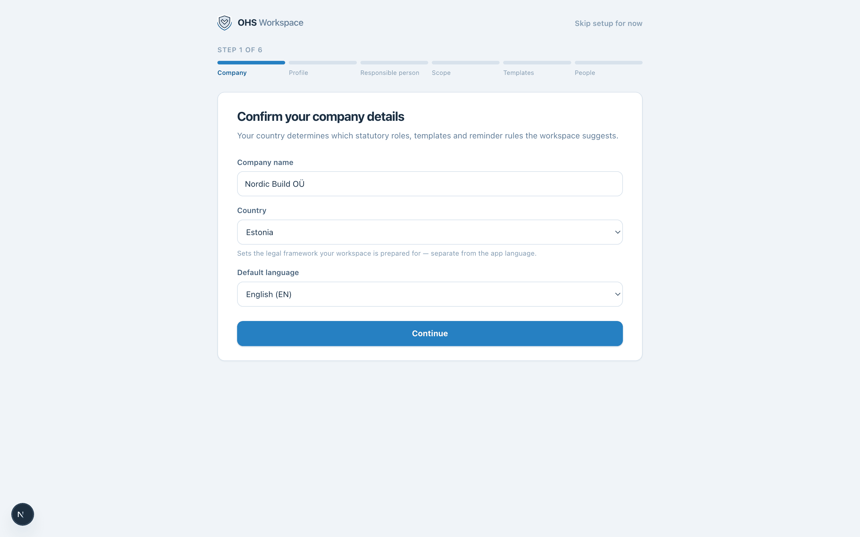 The six-step setup wizard shown after your first sign-in